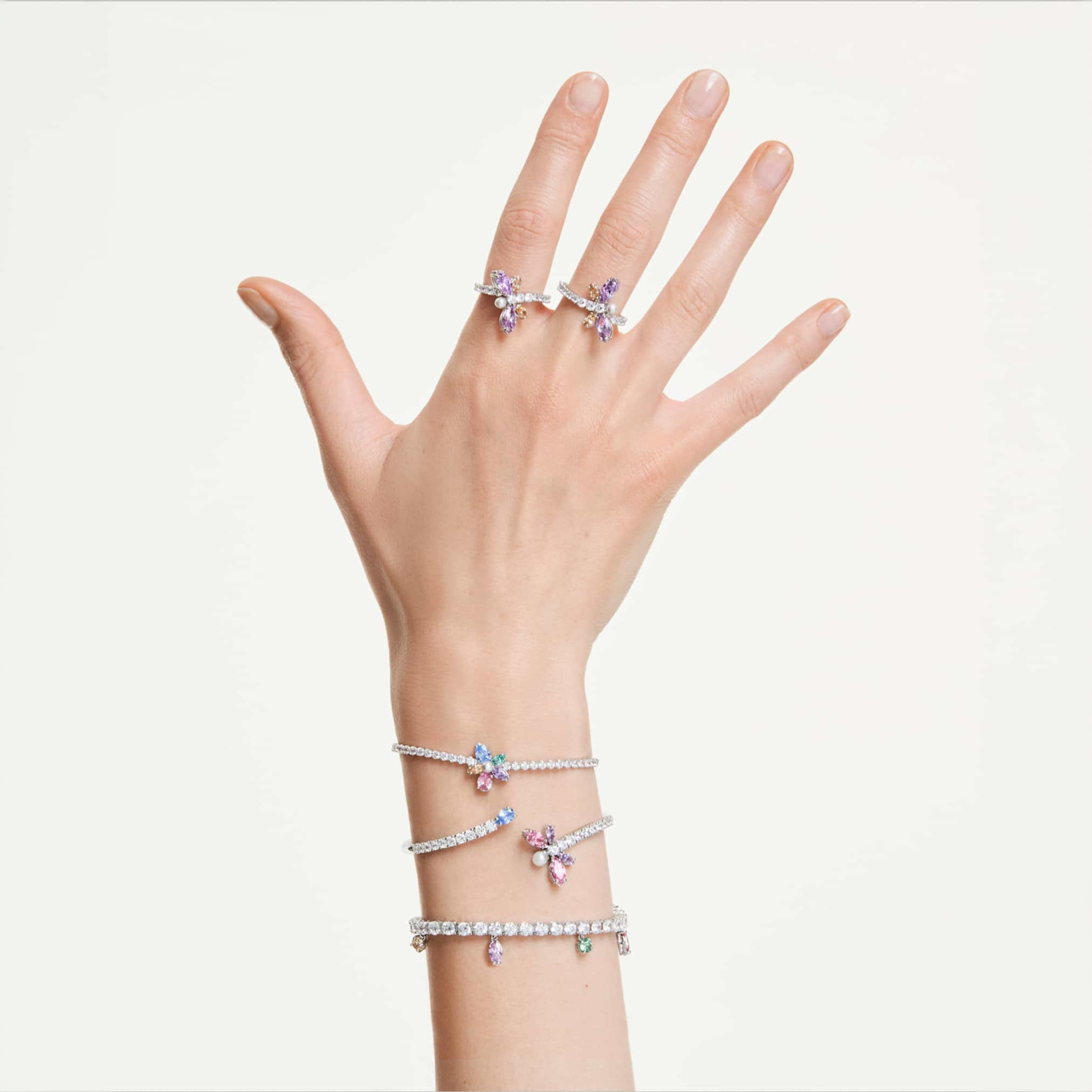 Ariana Grande x Swarovski motif ring Mixed cuts, Dragonfly, Multicolored, Rhodium plated
