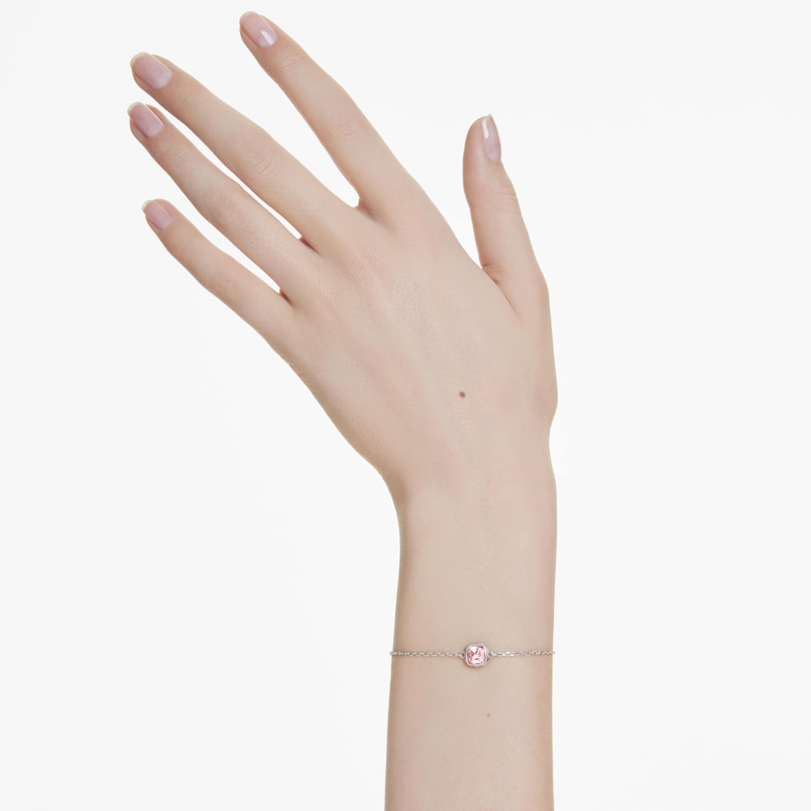 Swarovski Birthstone bracelet Square cut, August, Green, Rhodium plated