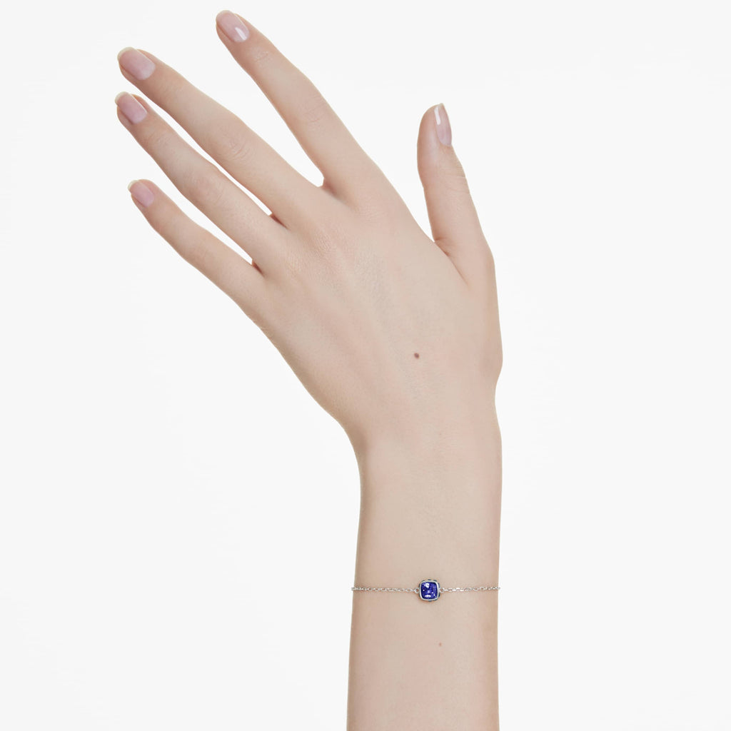Swarovski Birthstone bracelet Square cut, December, Blue, Rhodium plated