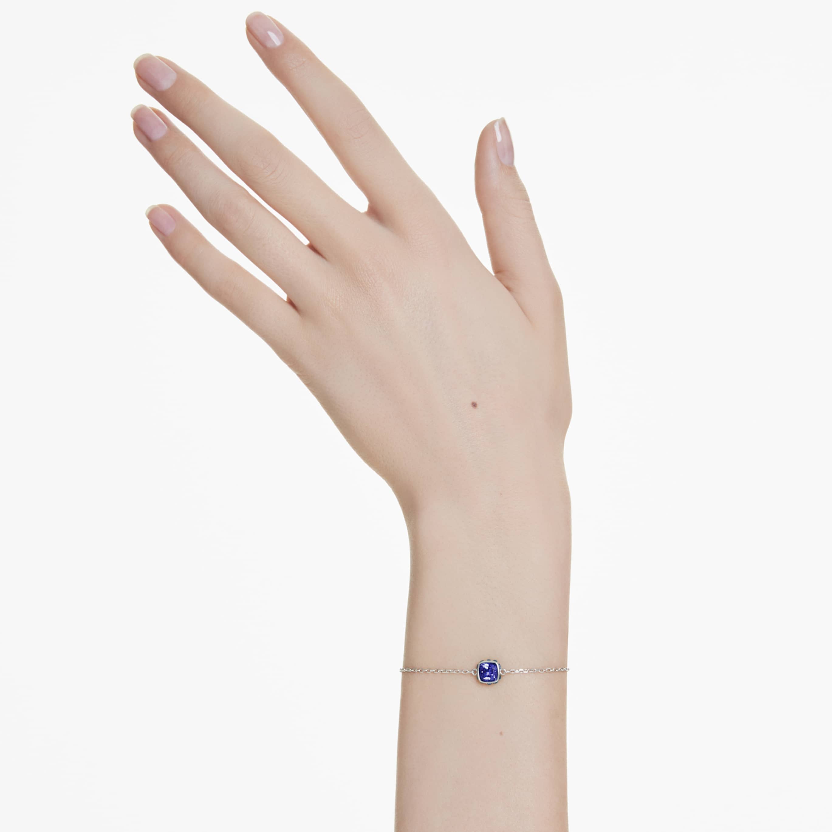 Swarovski Birthstone bracelet Square cut, October, Pink, Rhodium plated