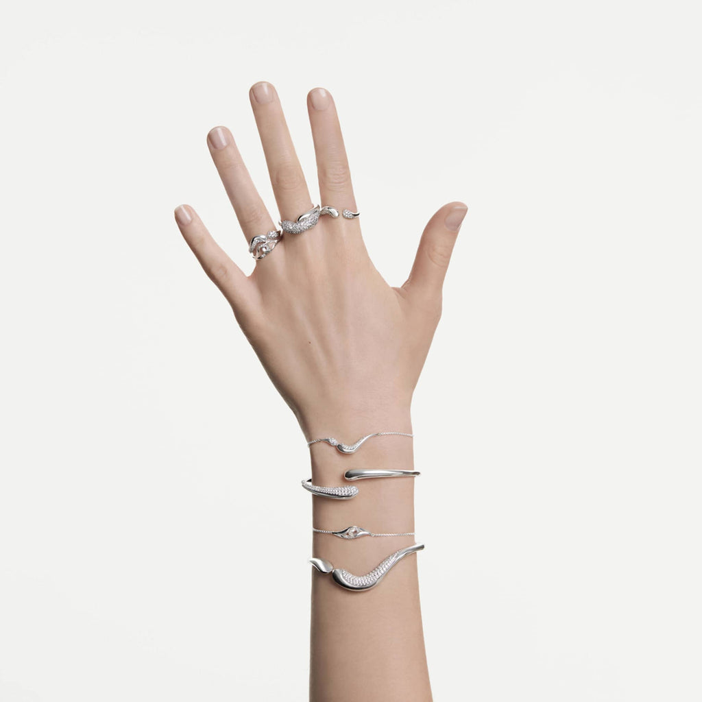 Swarovski Classica bangle Open, Round cut, White, Sterling silver