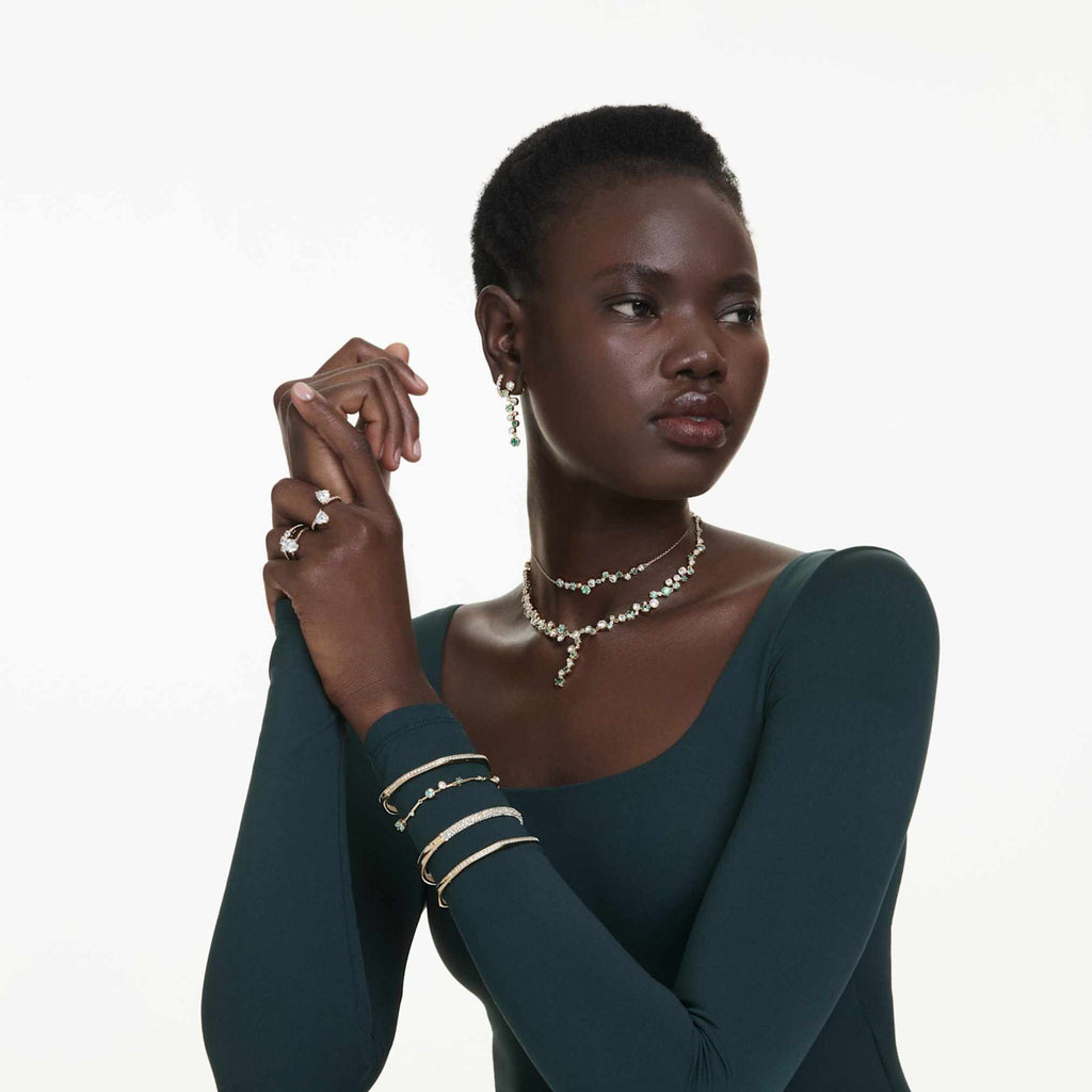 Swarovski Constella necklace Mixed cuts, Green, 18K gold finish