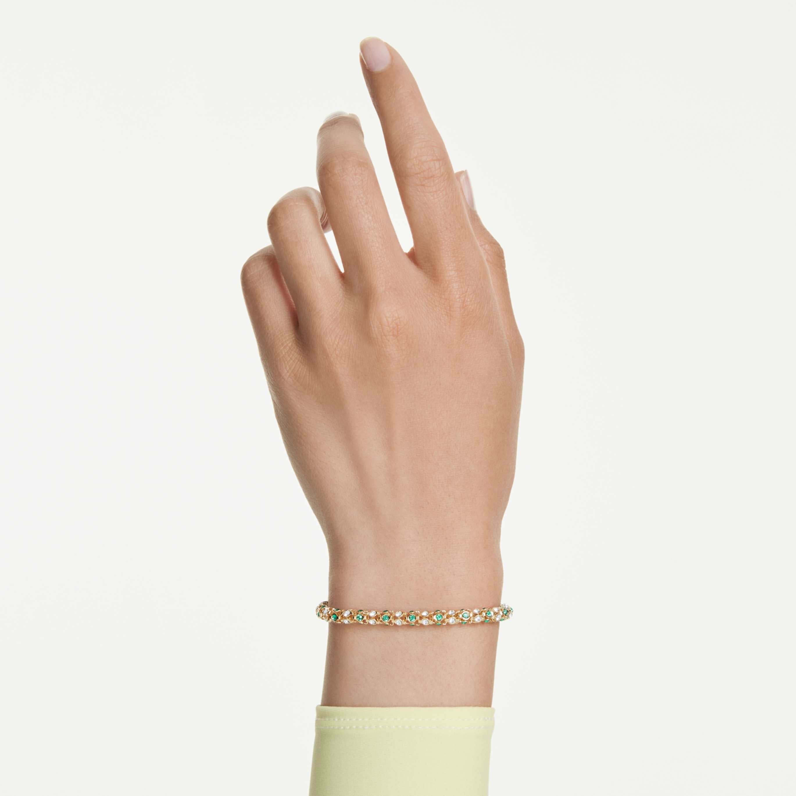 Swarovski Dextera bracelet Round cut, Green, 18K gold finish