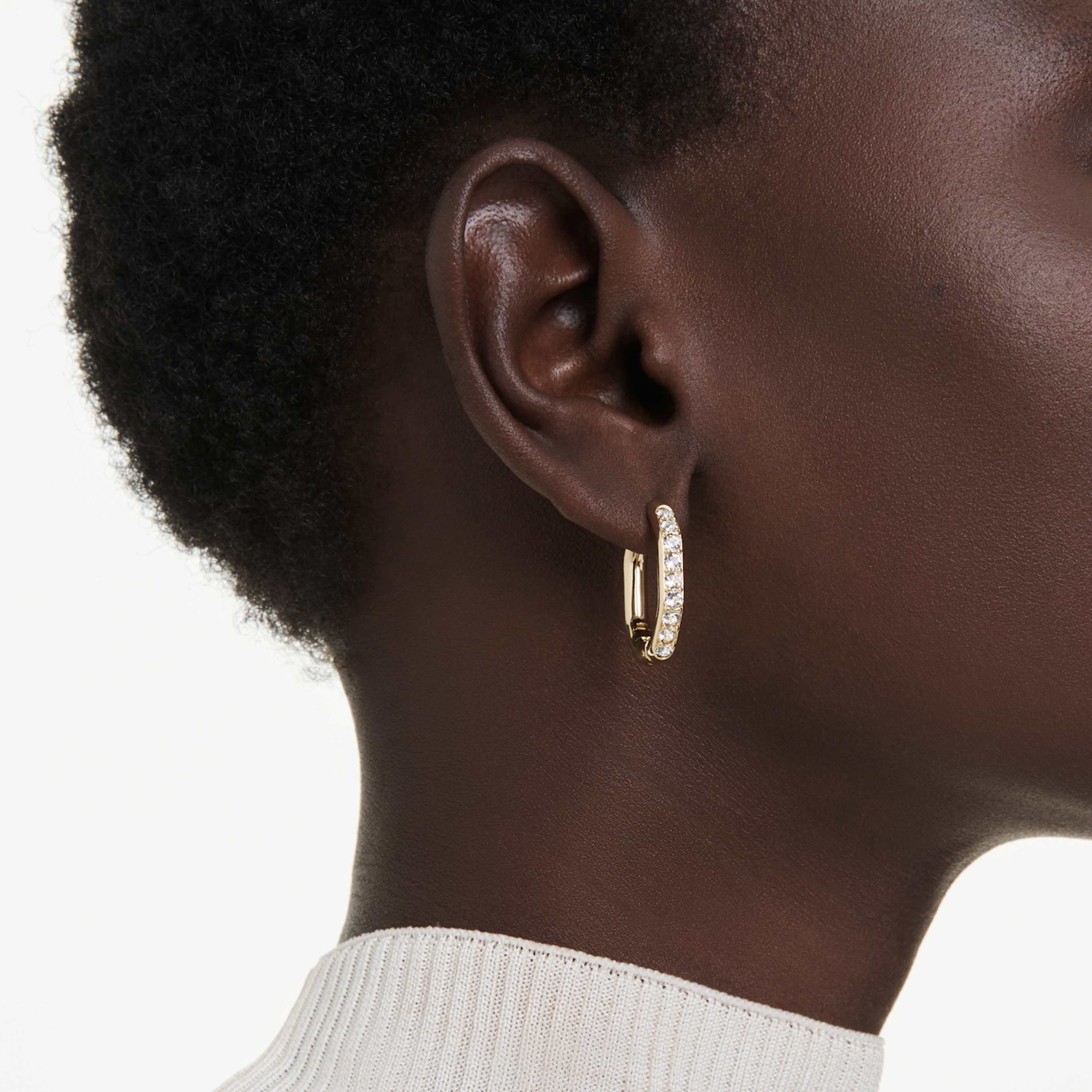 Swarovski Dextera hoop earrings Octagon shape, Round cut, Small, White, Rhodium plated