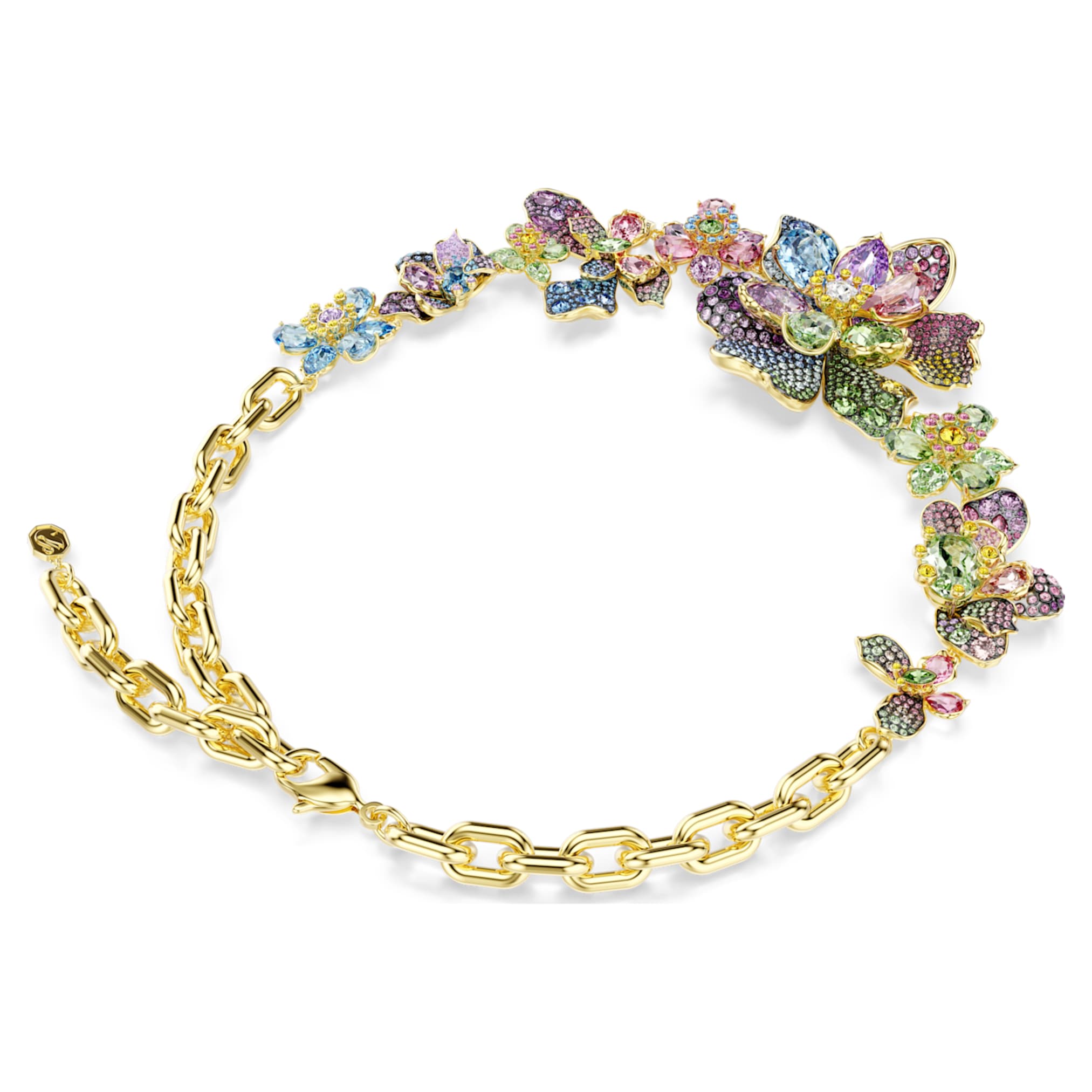 Swarovski Idyllia necklace Mixed cuts, Pavé, Flower, Multicolored, 18K gold finish