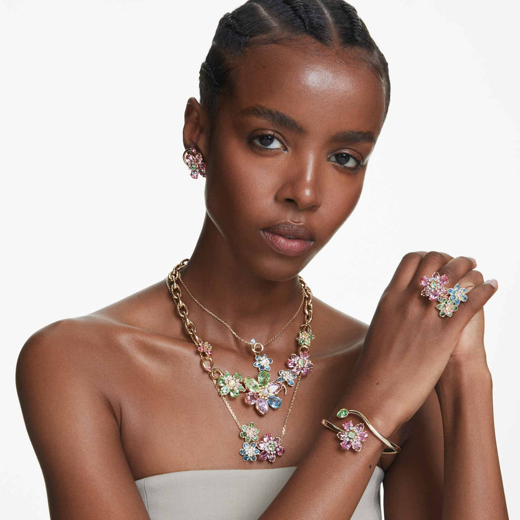 Swarovski Idyllia ring Mixed cuts, Flower, Multicolored, 18K gold finish