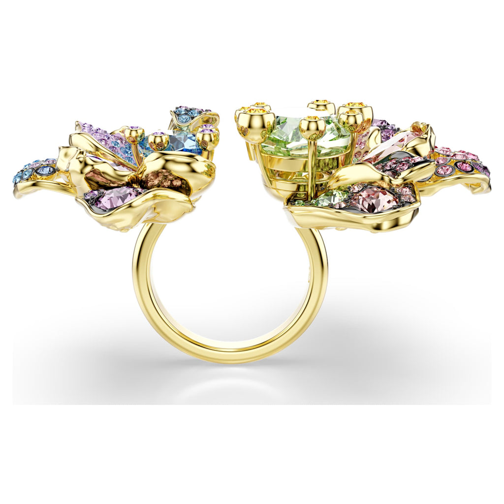 Swarovski Idyllia ring Mixed cuts, Pavé, Flower, Multicolored, 18K gold finish
