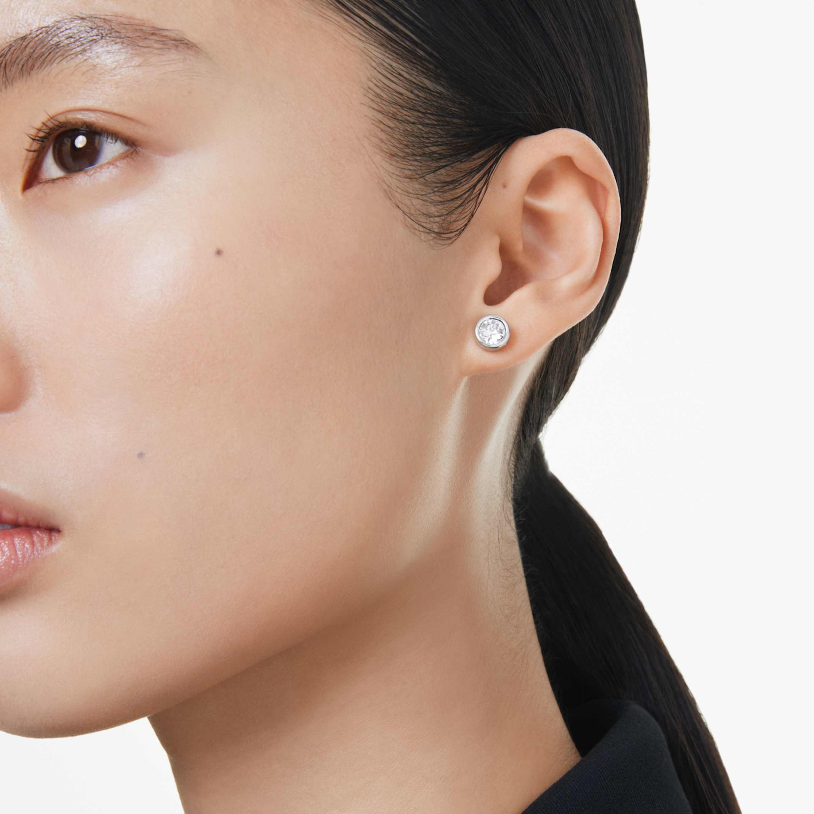 Swarovski Imber stud earrings Round cut, White, 18K gold finish