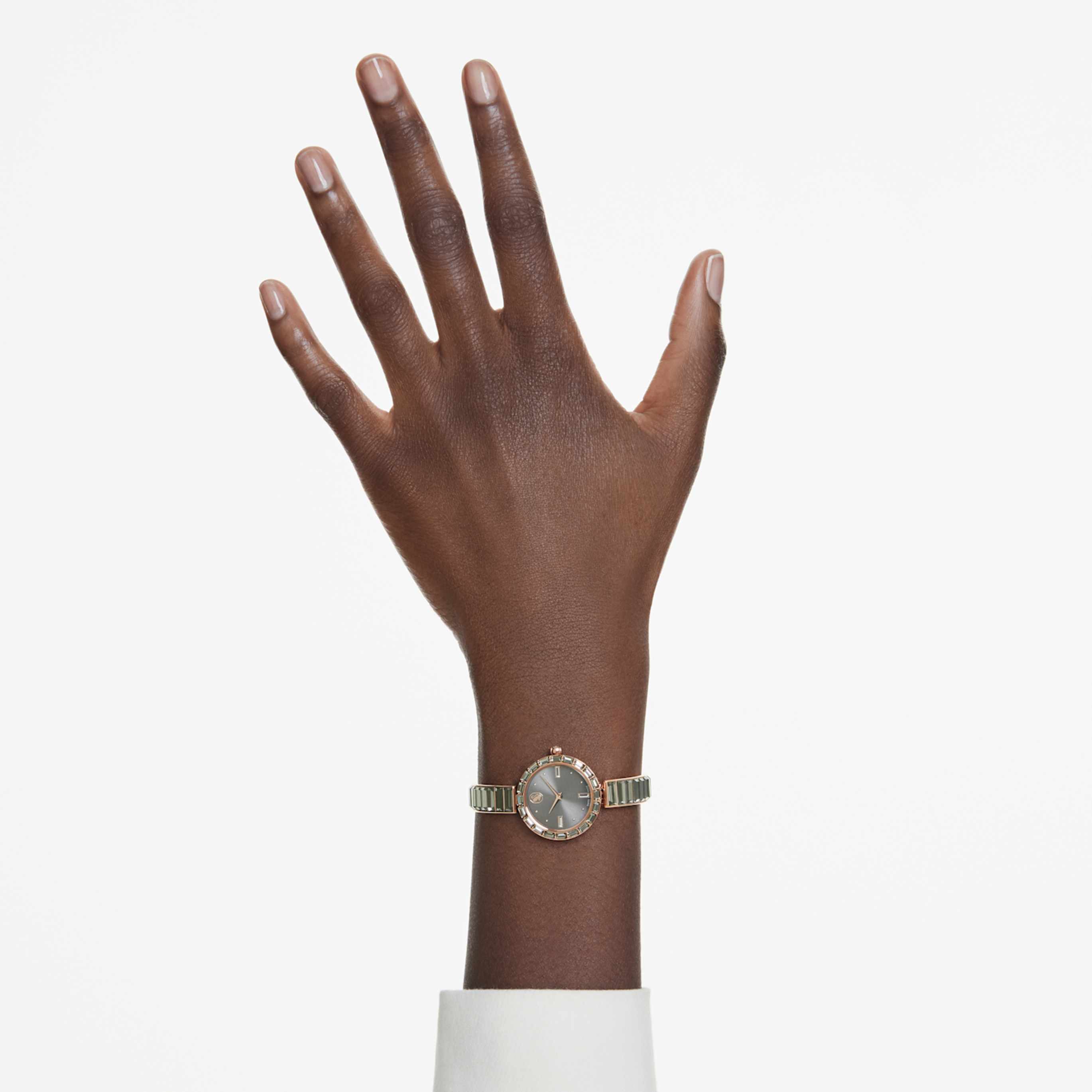 Swarovski Matrix bangle watch Swiss Made, Crystal bracelet, Green, Champagne gold-tone finish