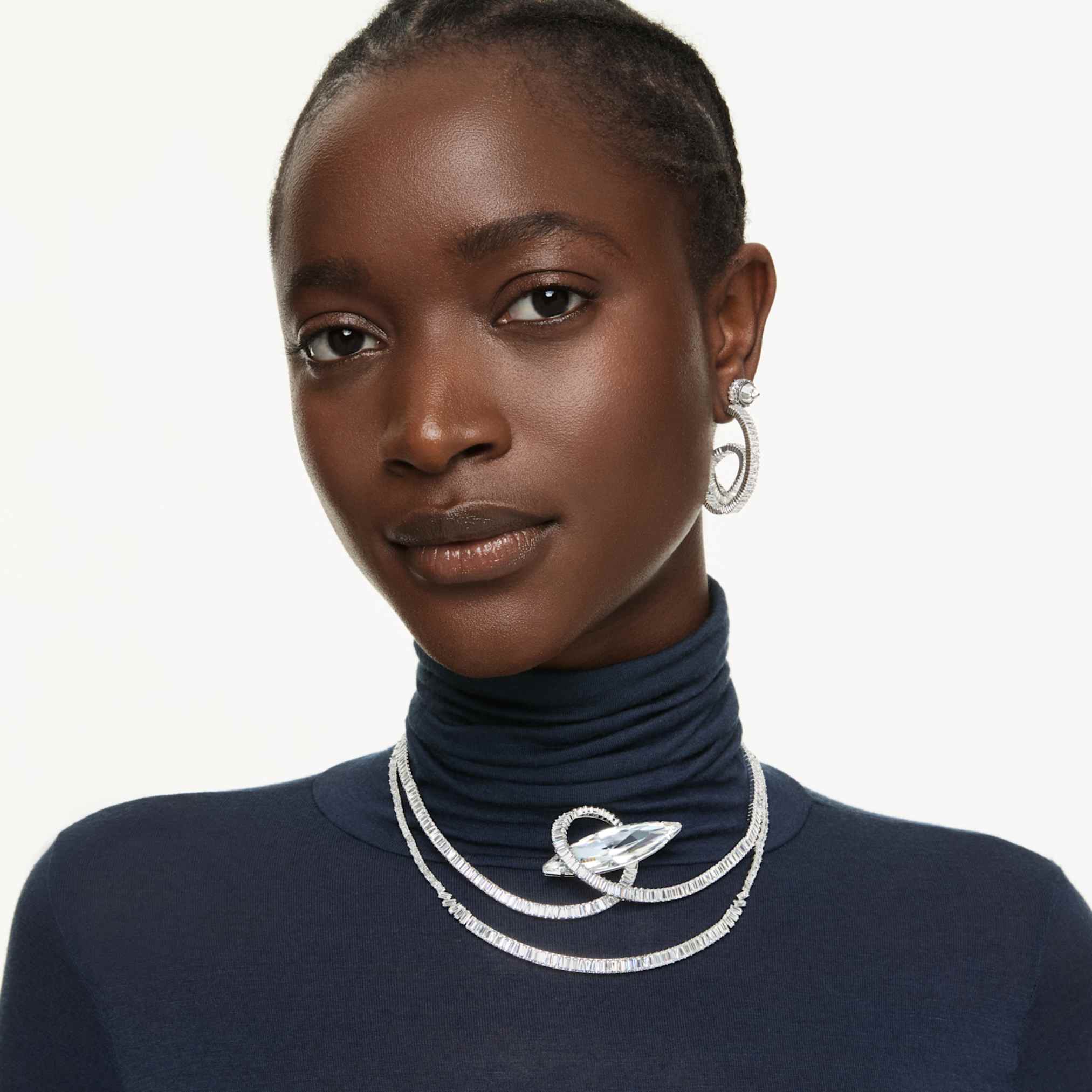 Swarovski Matrix choker Baguette cut, White, Rhodium plated