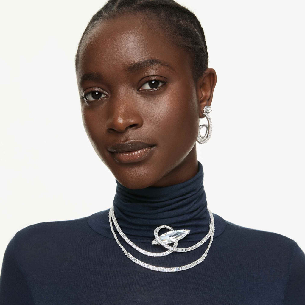 Swarovski Matrix necklace Baguette cut, White, Rhodium plated