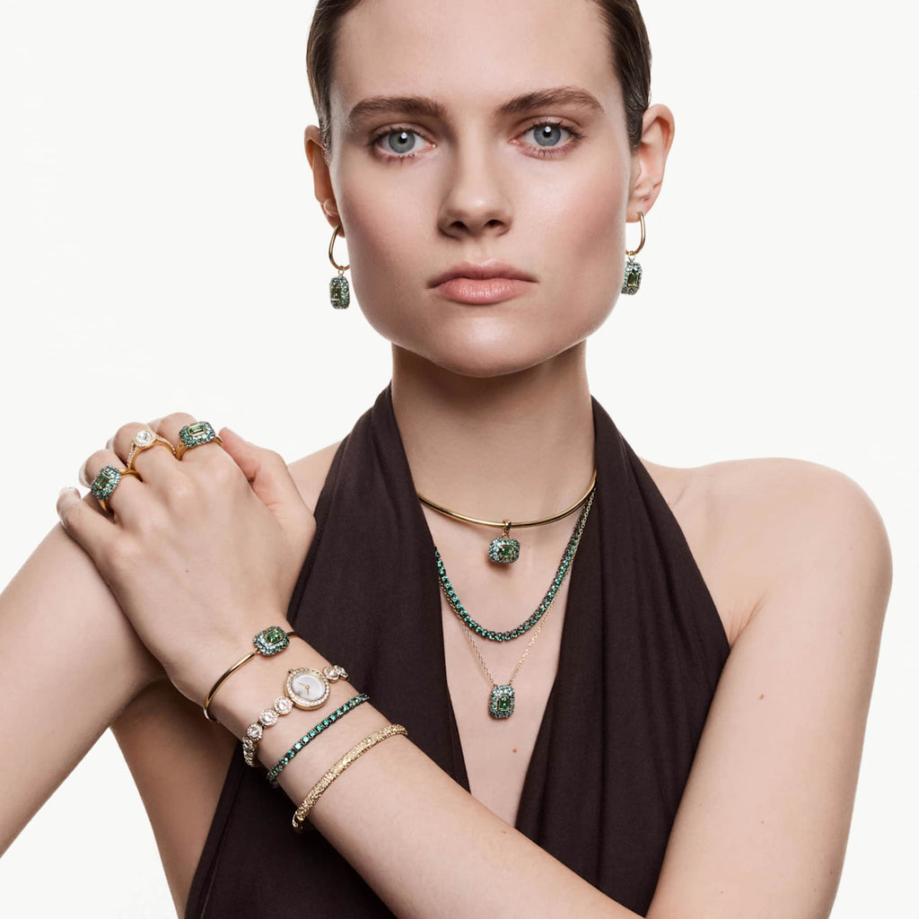 Swarovski Matrix Tennis bracelet Round cut, Green, Ruthenium plated