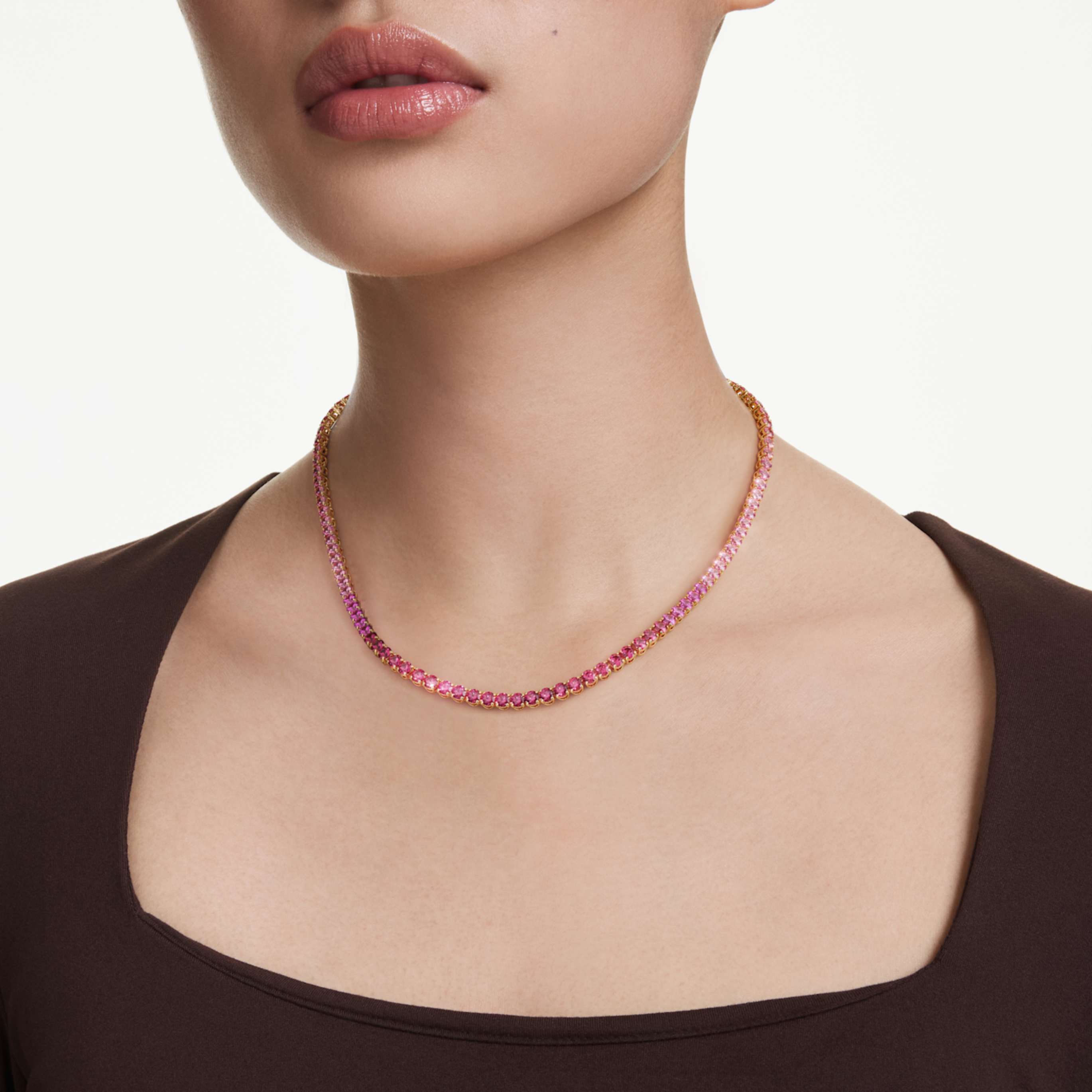 Swarovski Matrix Tennis necklace Round cut, White, 18K rose gold finish