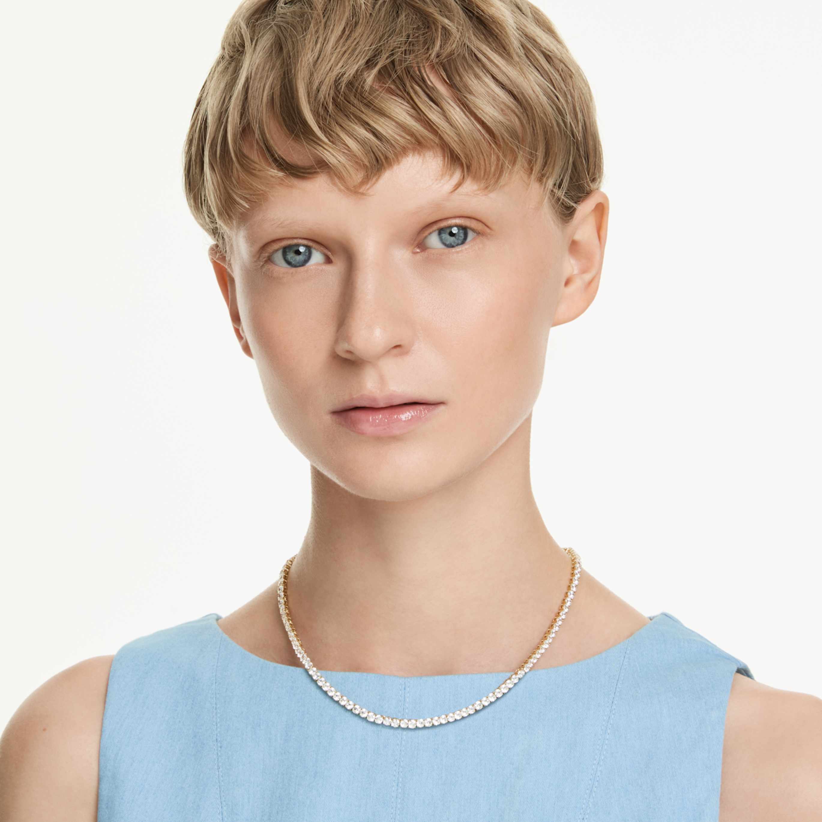 Swarovski Matrix Tennis necklace Round cut, White, 18K gold finish