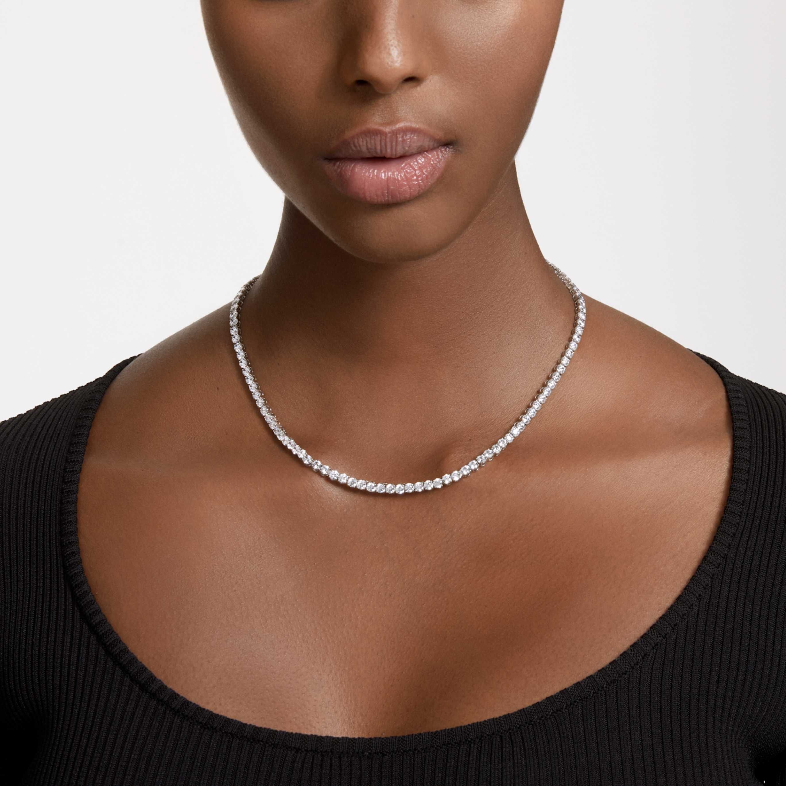 Swarovski Matrix Tennis necklace Round cut, White, 18K rose gold finish