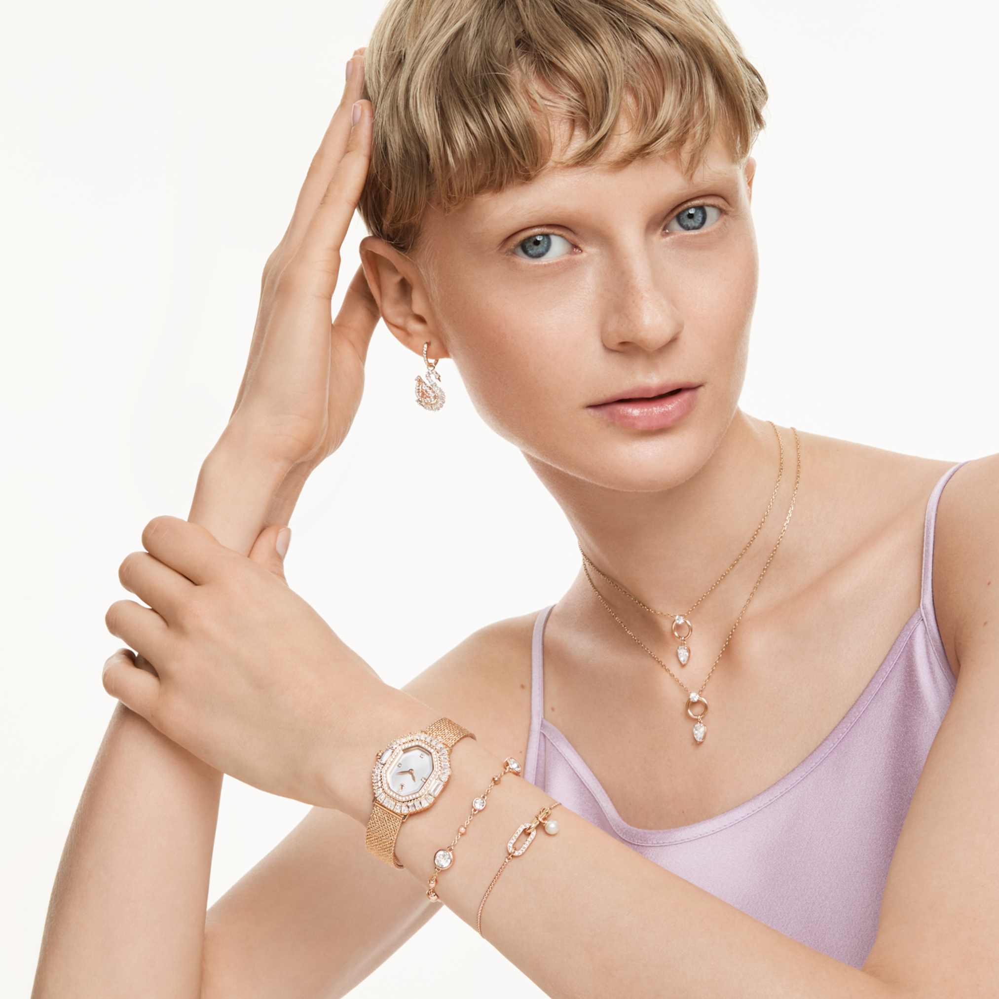 Swarovski Mesmera set Pear cut, Round cut, White, 18K rose gold finish