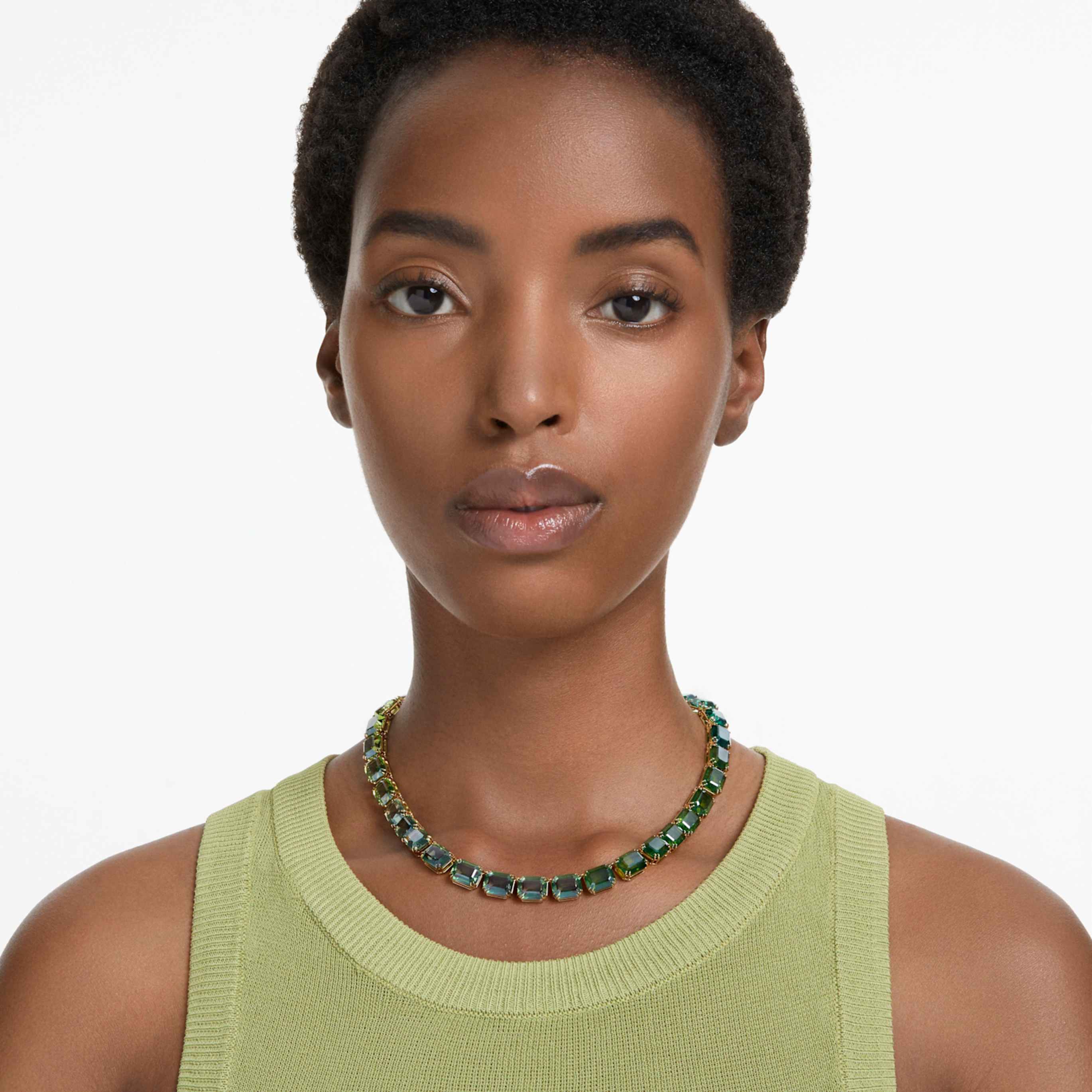 Swarovski Millenia necklace Octagon cut, Color gradient, Green, 18K gold finish