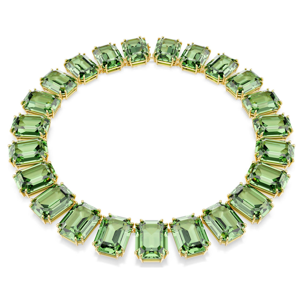 Swarovski Millenia necklace Oversized crystals, Octagon cut, Green, 18K gold finish