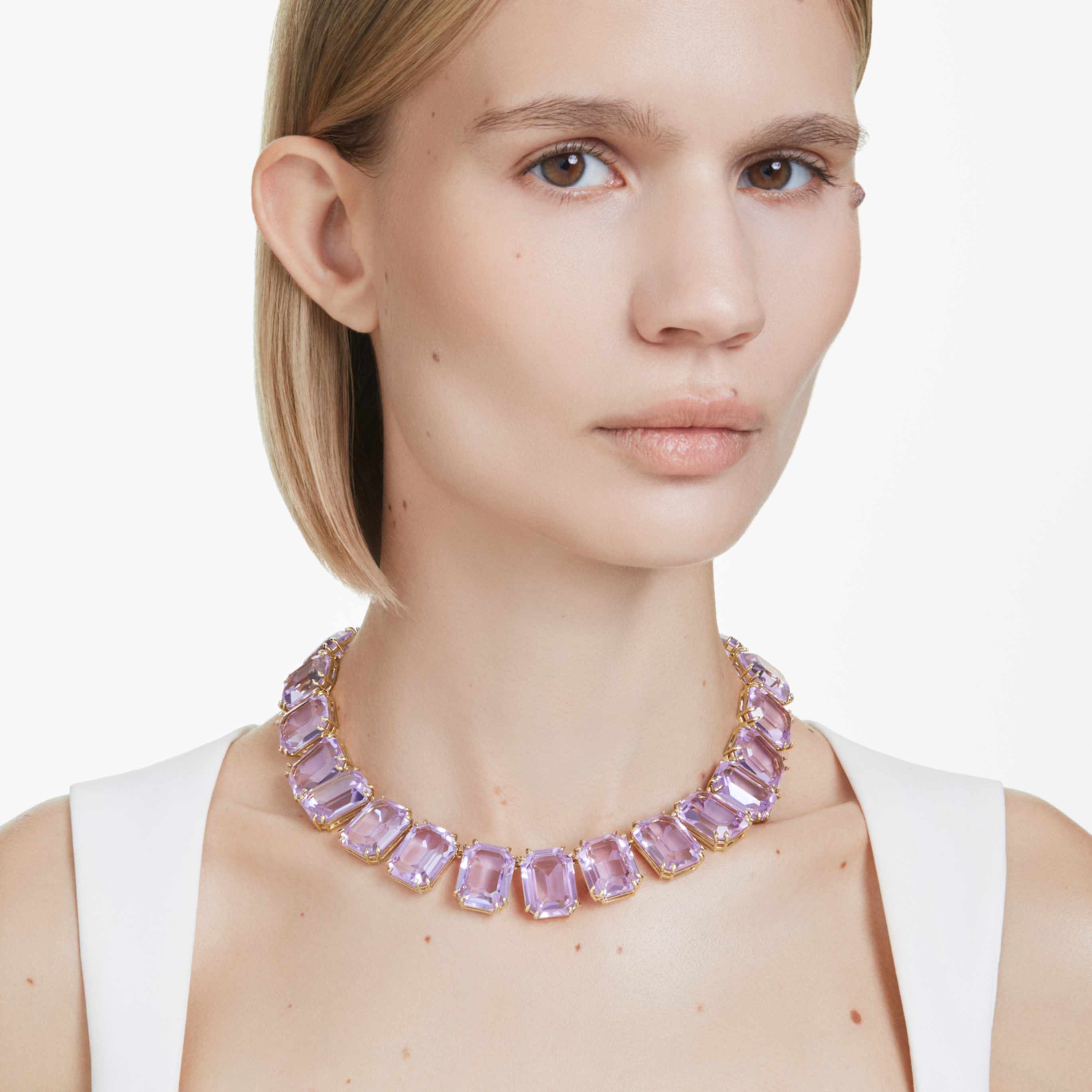 Swarovski Millenia necklace Oversized crystals, Octagon cut, Caramel, 18K gold finish