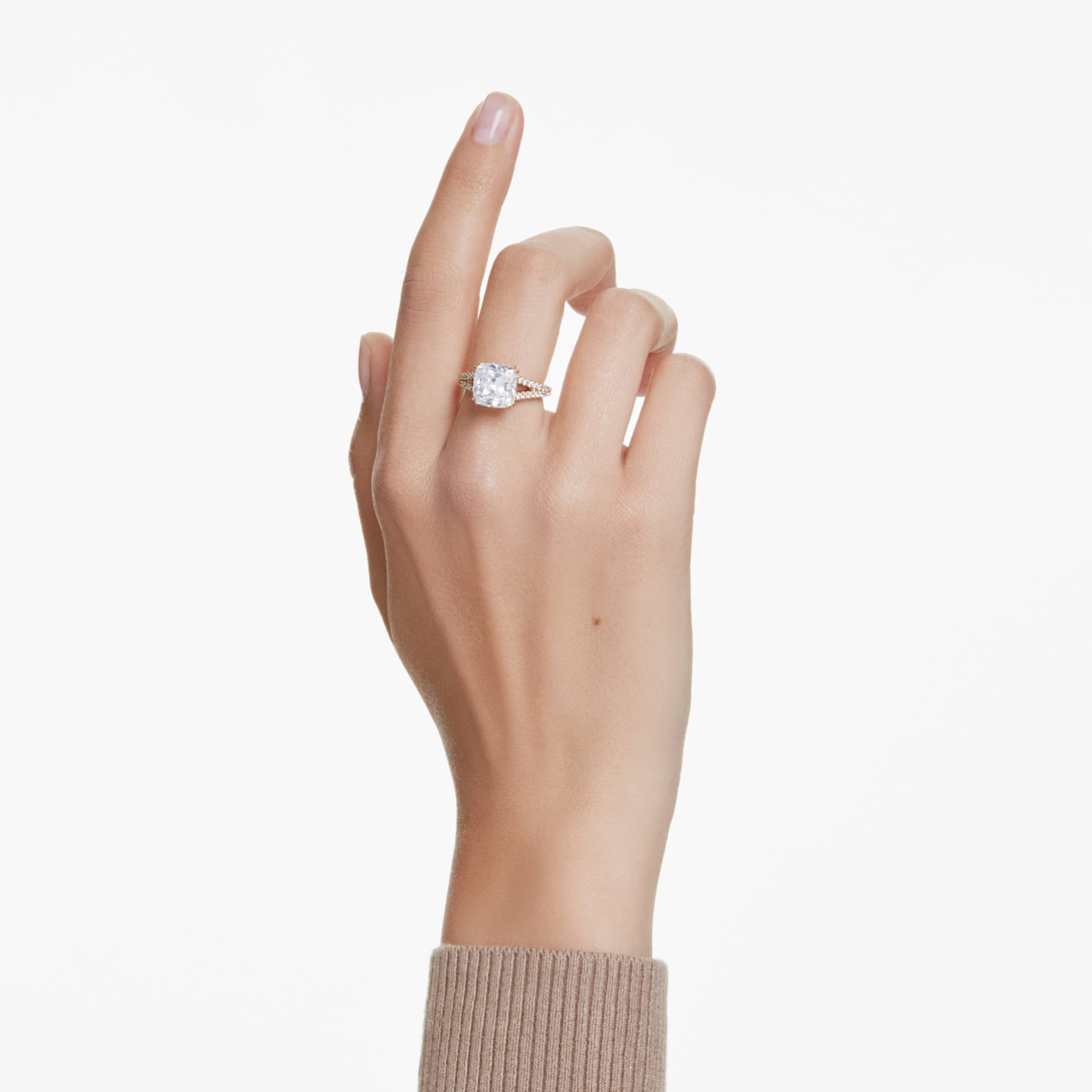 Swarovski Stilla cocktail ring Square cut, Pavé, White, Rhodium plated