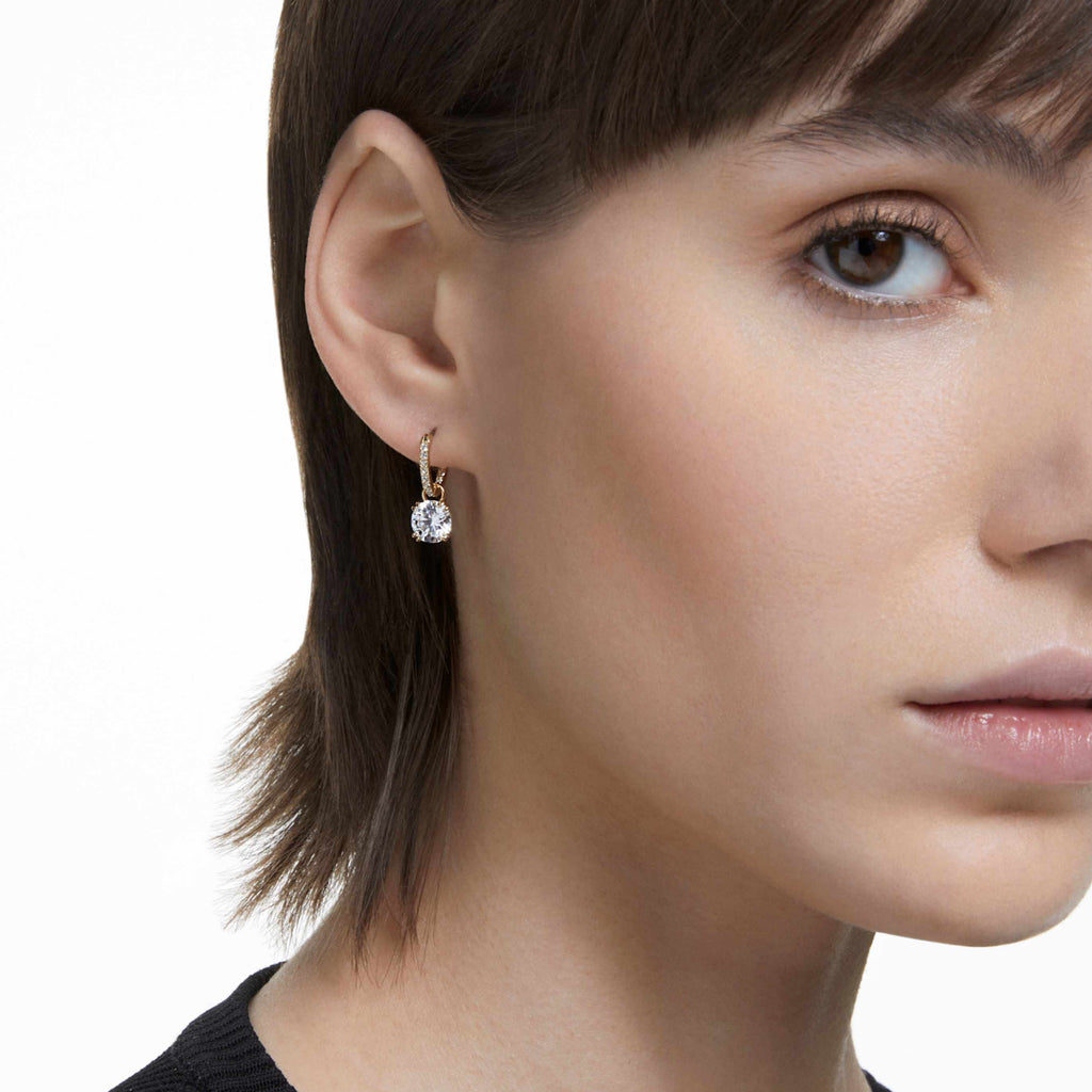 Swarovski Stilla drop earrings Round cut, White, 18K rose gold finish