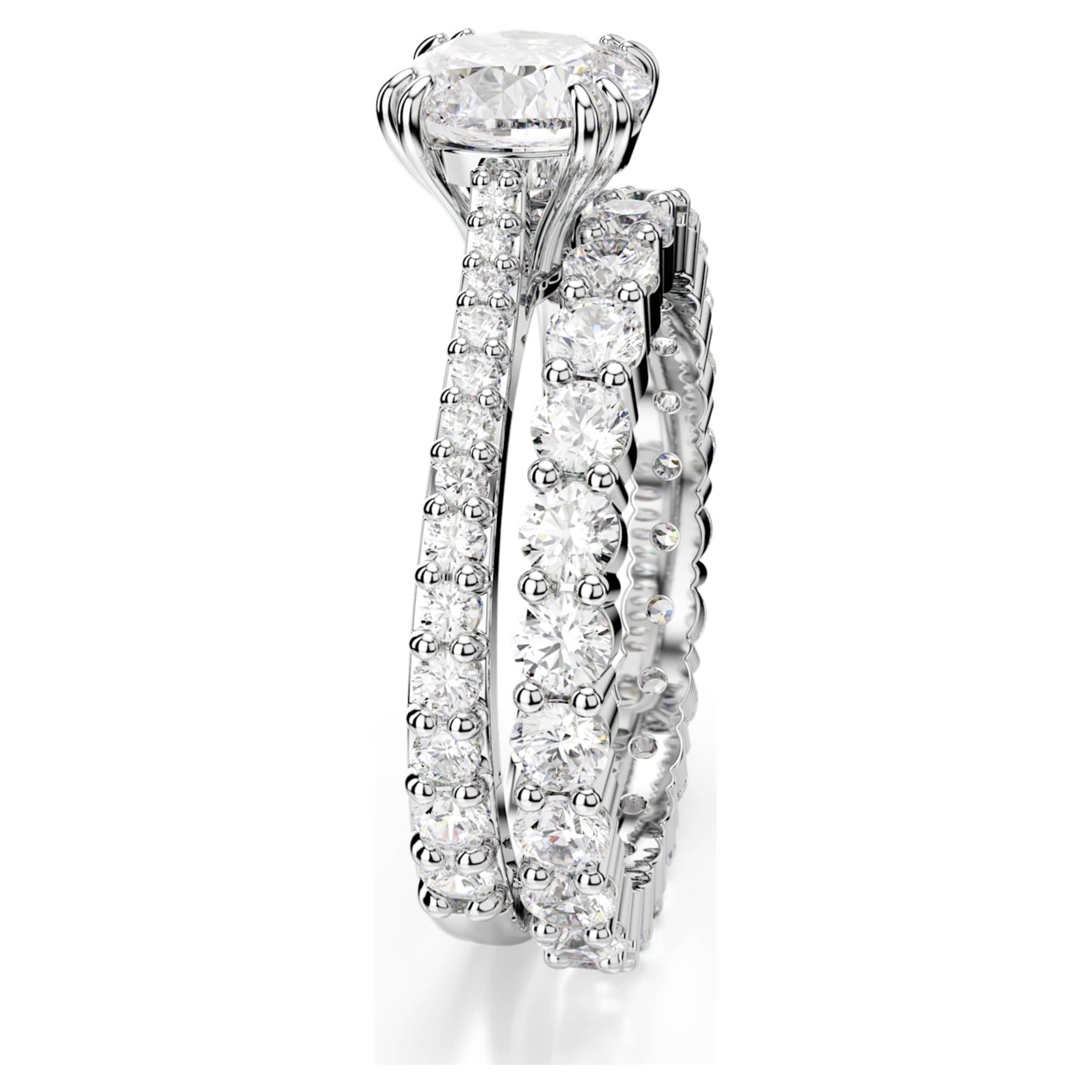 Swarovski Stilla ring Set (2), Round cut, White, Rhodium plated