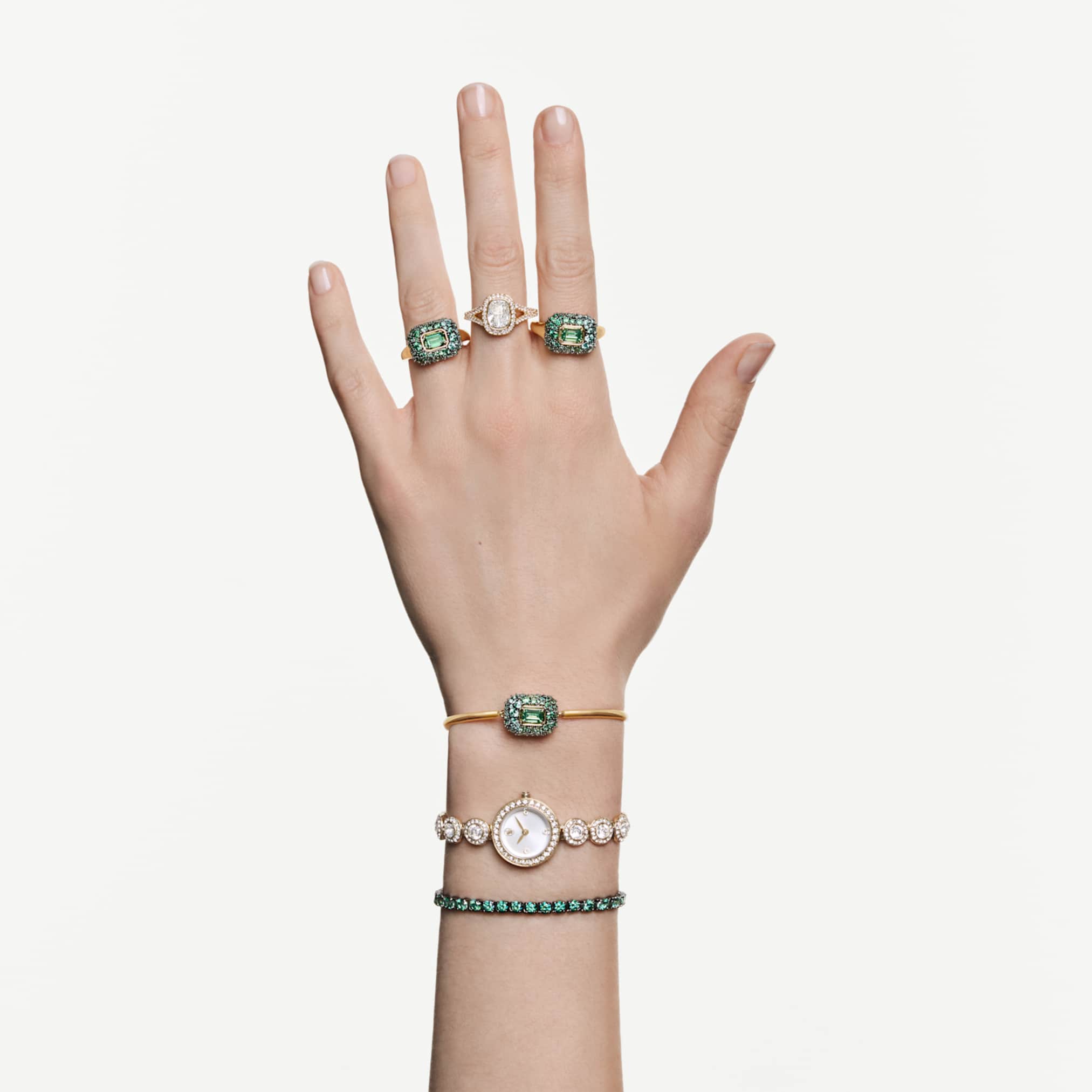 Swarovski Sublima cocktail ring Octagon cut, Green, 18K gold finish