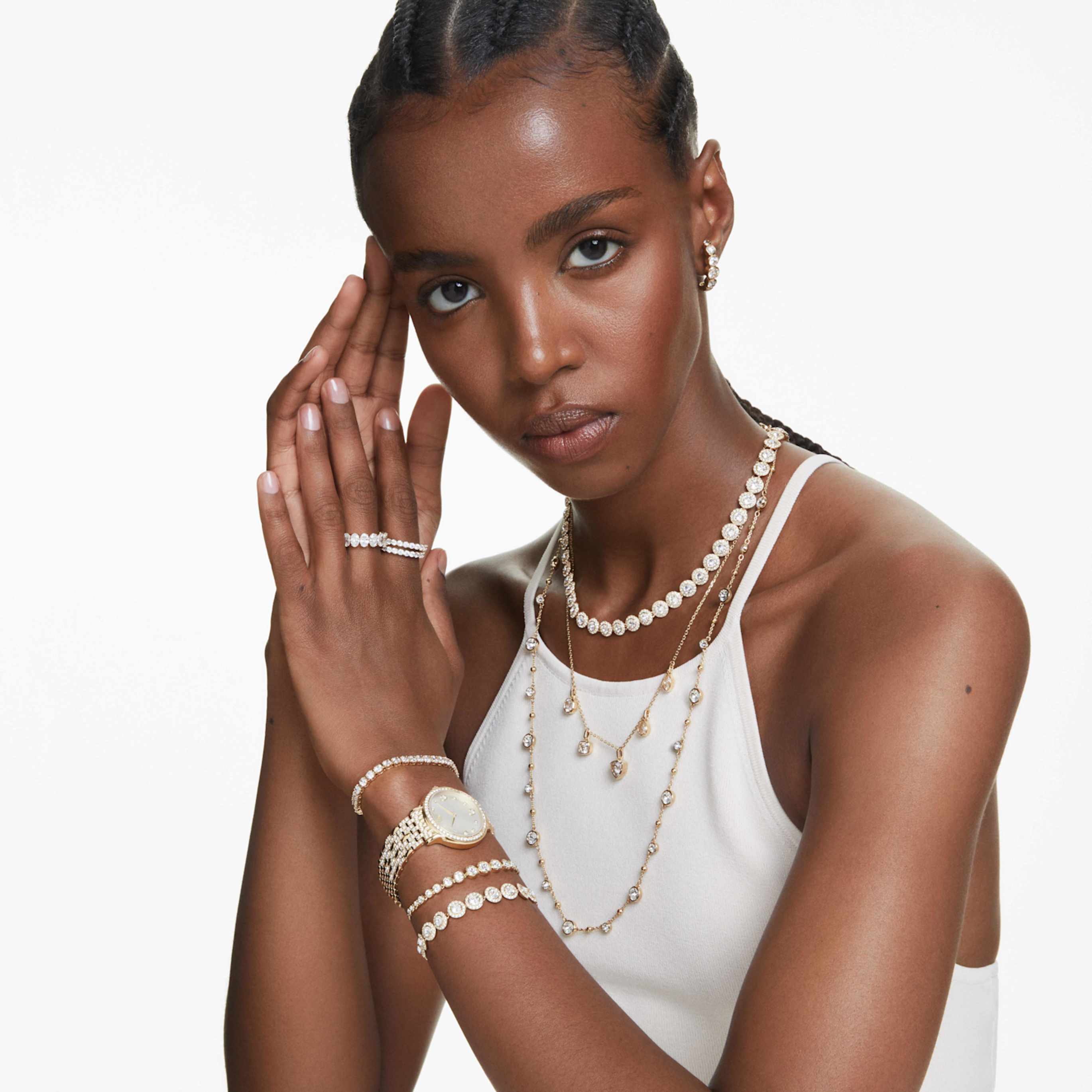 Swarovski Una Angelic bracelet Round cut, Caramel, 18K gold finish