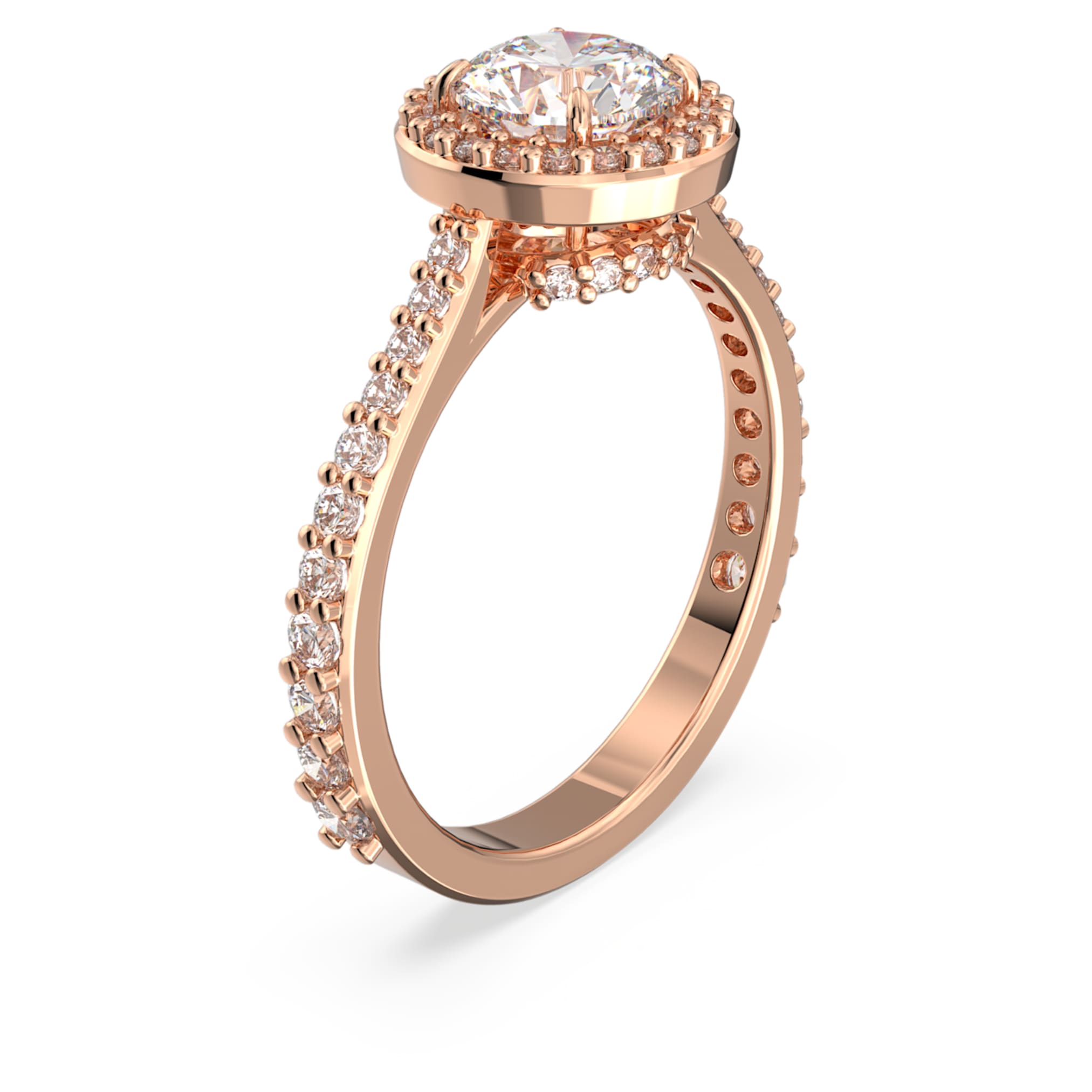 Swarovski Una Angelic cocktail ring Round cut, Pavé, White, 18K rose gold finish