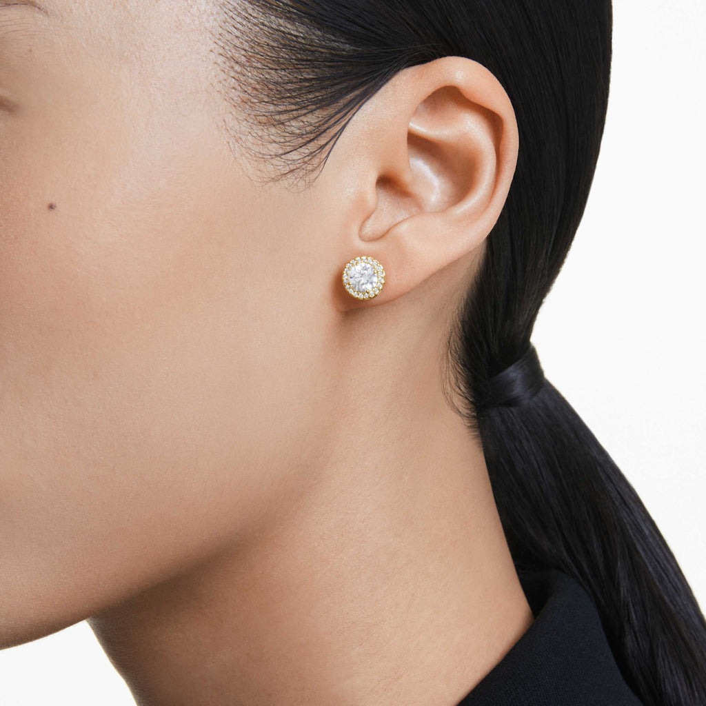 Swarovski Una Angelic stud earrings Round cut, Gold tone, 18K gold finish