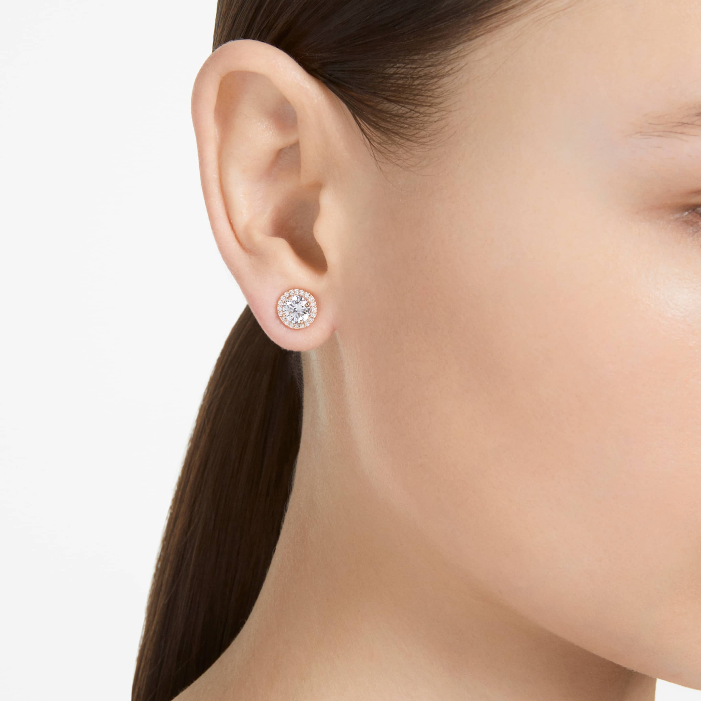 Swarovski Una Angelic stud earrings Round cut, Gold tone, 18K gold finish